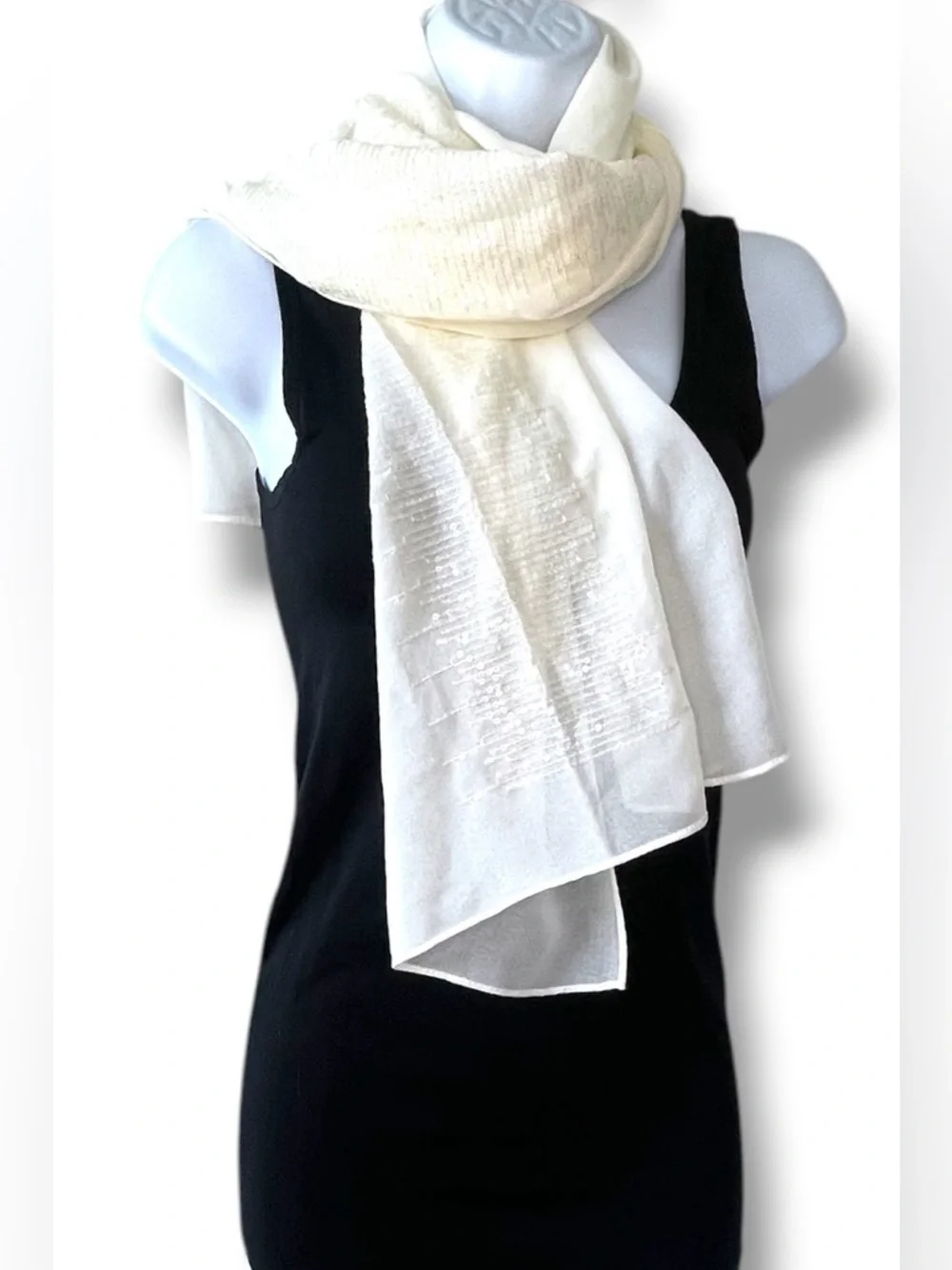 Ivory Sequin Scarf Shawl Wrap Formal Evening Bridal Lightweight Long Scarf